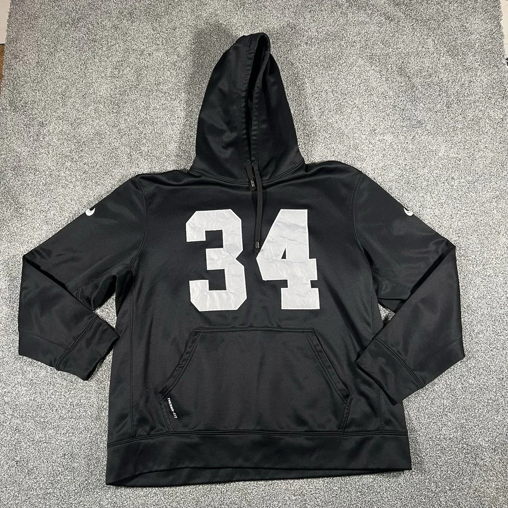 Nike Raiders Bo Jackson #34 Therma Fit Hoodie NFL Team Apparel Black Men's L